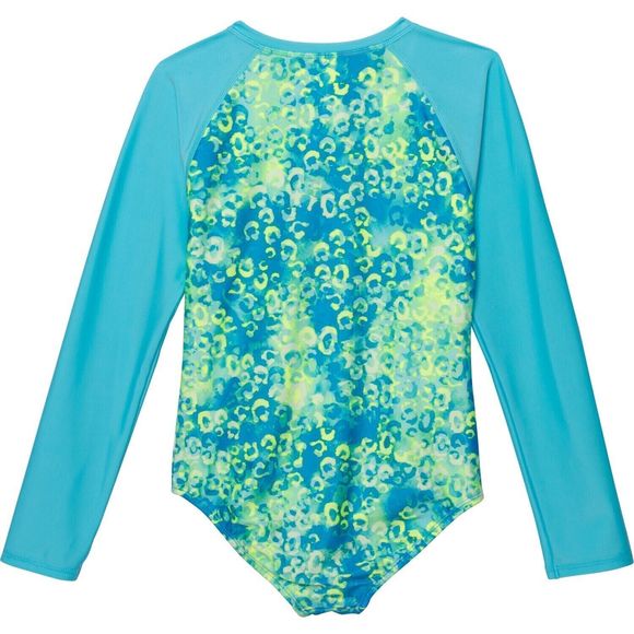 Under Armour Shadow Cheetah Paddleboard Swimsuit Girls 16 Blue Long Sleeve NEW - Picture 2 of 6